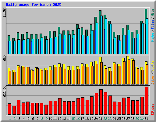 Daily usage for March 2025